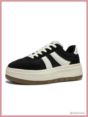 Platform Fashion Sneakers Chunky Tennis Shoes 1.5 Inch Heel Faux Leather Oxford